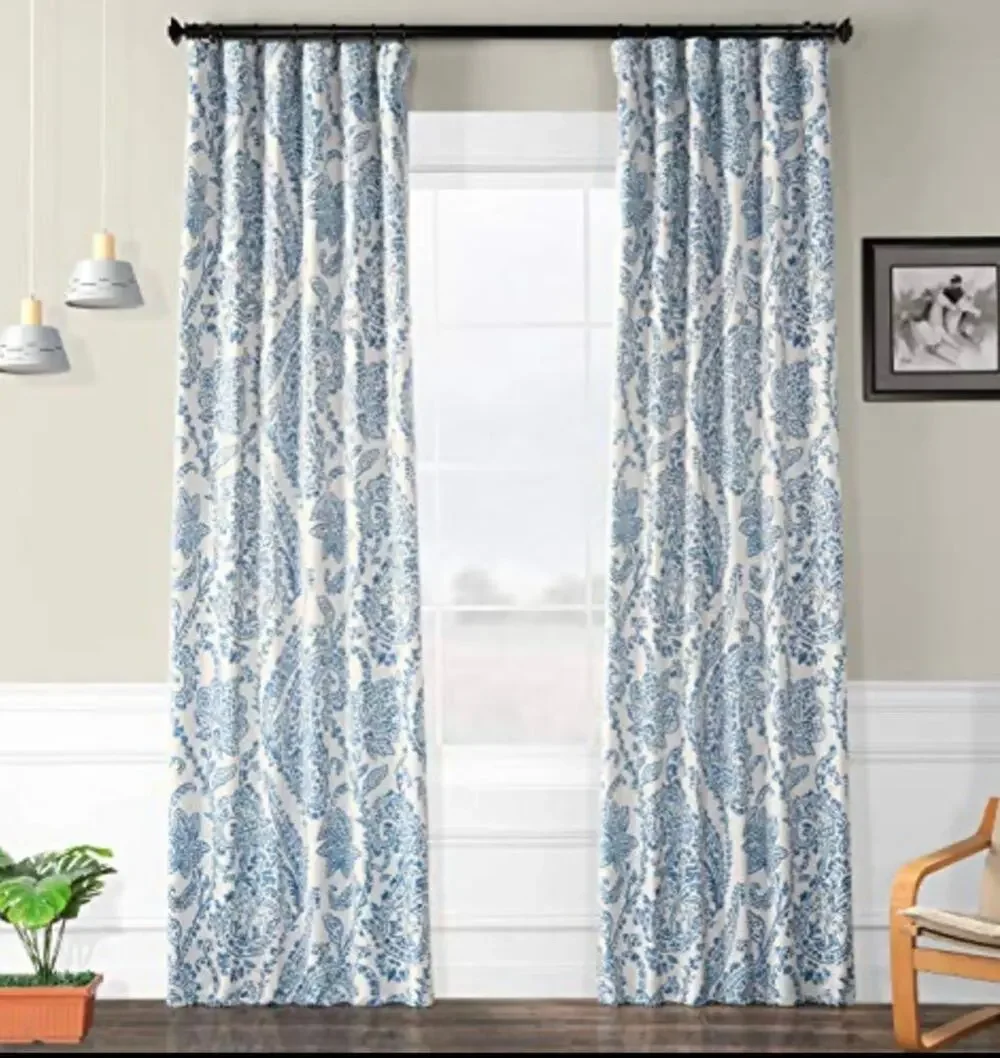 Tea Time China Blue Blackout Single Panel Curtain 50 x 84